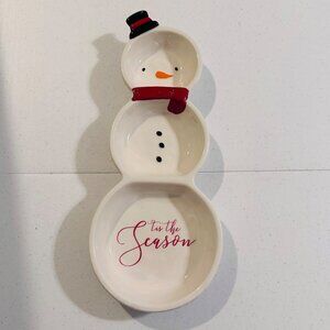 Ceramic Snowman 3 Section Server Dish Tis The Season By Grasslands Road